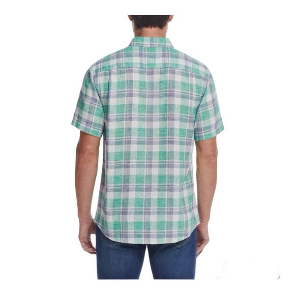 Weatherproof Men Casual Short Sleeve Woven Button Down Shirt Size M Linen Blend - Picture 3 of 12